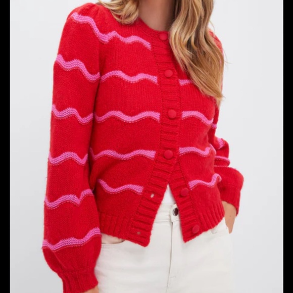 Tuckernuck Red and pink Meadowbrook stripe Dulcie cardigan - Picture 1 of 13